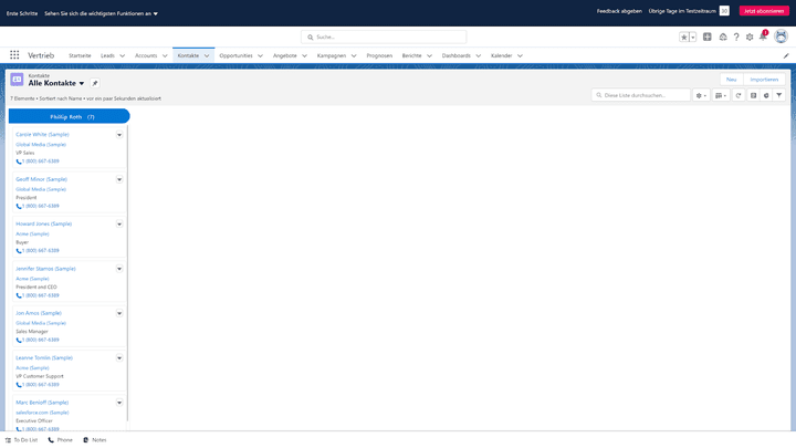 Die Kanban-Ansicht: Gut erkennbar ist die Zuordnung von Kontakten