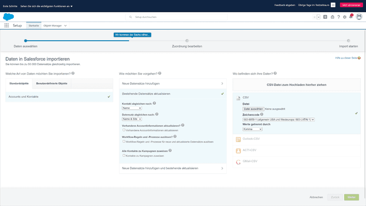 Der Datenimport wird durch ein eigenes Setup begleitet