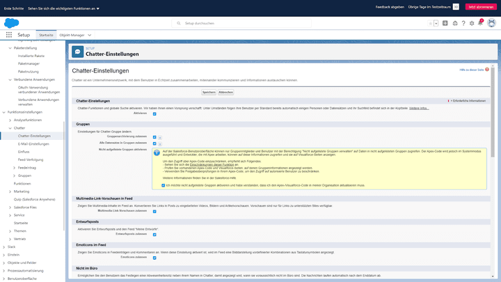 Die Chatter-Einstellungen können Sie nur als Admin vornehmen