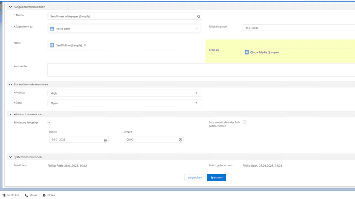 In den Aufgabendetails können Sie Erinnerungen festlegen oder Aufgaben-Serien erstellen