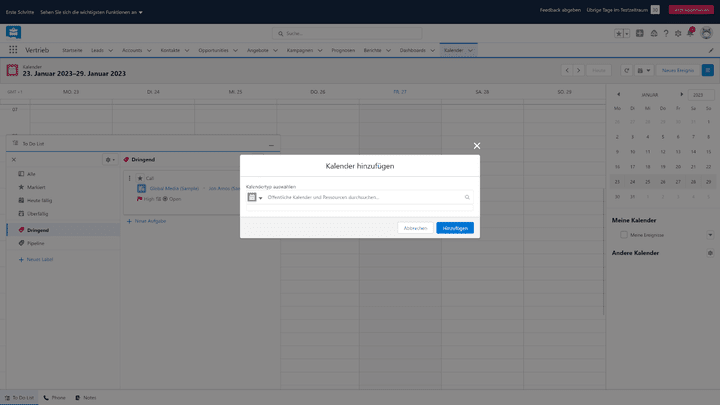 Sie können Ihren bestehenden Kalender mit Salesforce synchronisieren oder Sie nutzen den integrierten Kalender