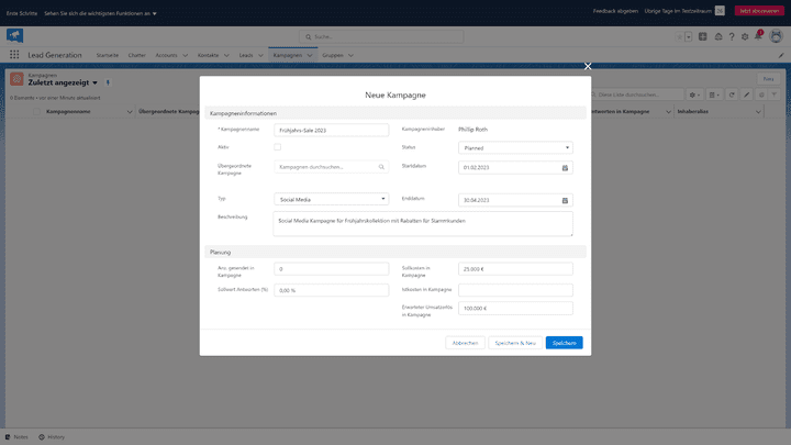 Neue Kampagnen erstellen Sie schnell und können den Fortschritt in einer eigenen Kanban-Ansicht nachverfolgen