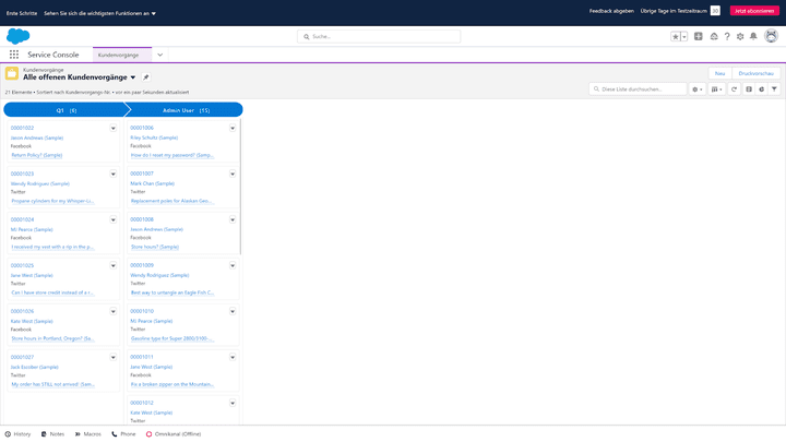 Auch die Servicekonsole können Sie in Listen- oder Kanban-Ansichten darstellen