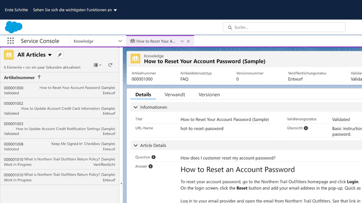 Für Ihre Knowledge Base können Sie Artikel erstellen, hochladen und jederzeit ergänzen oder anpassen
