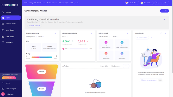 Samdock bietet ein frisches und modernes Design und zählt zu den visuellen CRM-Systemen