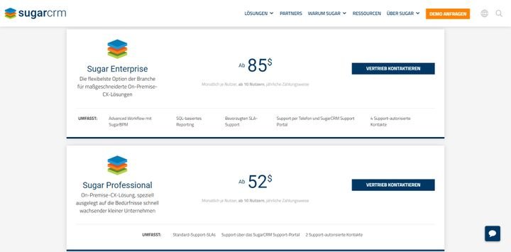 Mit den Professional- und Enterprise-Tarifen hat Sugar auch On-Premise-Komplettlösungen im Angebot