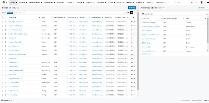 Firmen und Accounts verwalten Sie in einer eigenen Liste