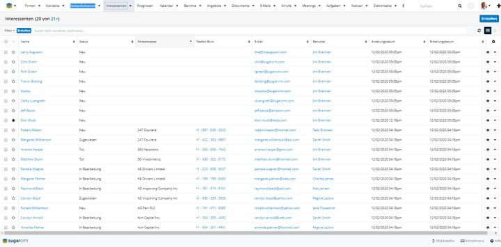 Auch Ihre Interessenten (Leads) haben ihre eigene Datenbank in SugarCRM