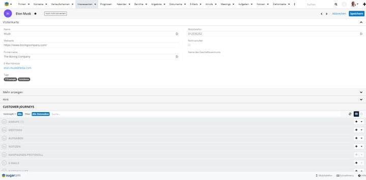 In der Detailansicht Ihrer Kontakte und Leads finden Sie alle wichtigen Infos und die vollständige Kontakthistorie