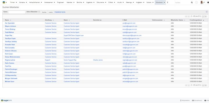 Alle Mitarbeiterdaten lagern in SugarCRM in Ihrer Mitarbeiterdatenbank