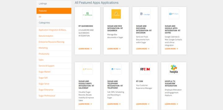 In der hauseigenen Plattform Sugar Exchange finden Sie eine ganze Reihe von gängigen Business-Tools