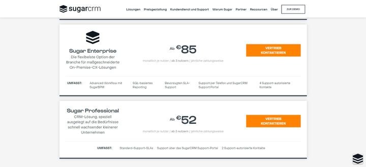 Mit den Professional- und Enterprise-Tarifen hat Sugar auch On-Premise-Komplettlösungen im Angebot
