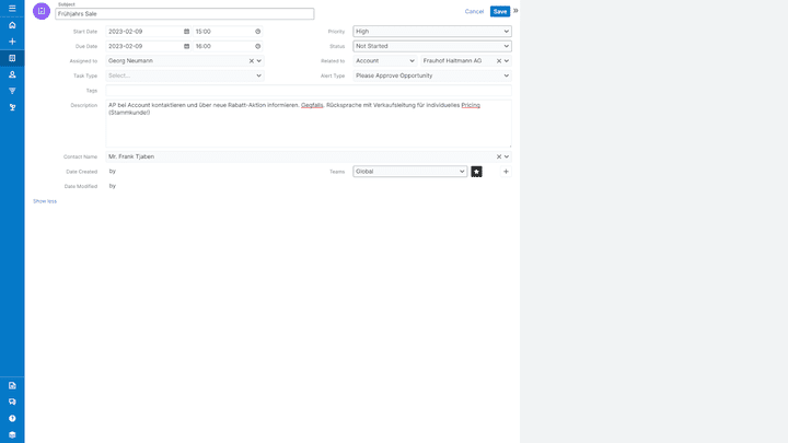 Der Aufgabeneditor erleichtert das Erstellen neuer Tasks und synchronisiert automatisch mit Ihrem Teamkalender