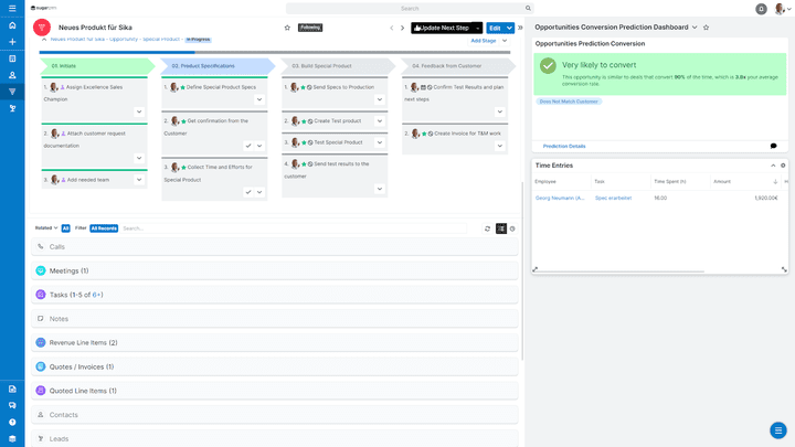 Die Einzelansicht von Opportunities enthält die eigentliche Pipeline und verknüpft alle wichtigen Informationen