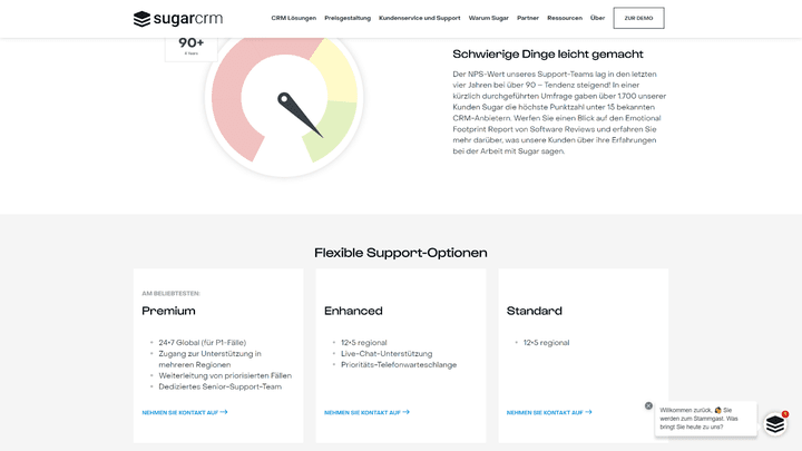 Den Kundensupport können Sie individuell wählen und an Ihren Bedarf anpassen