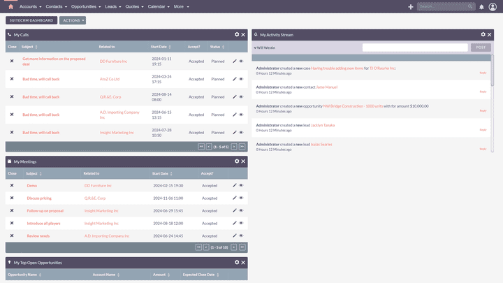 Über die zentralen Dashboards siehst du alle aktuellen Aktivitäten und anstehende Aufgaben und Termine