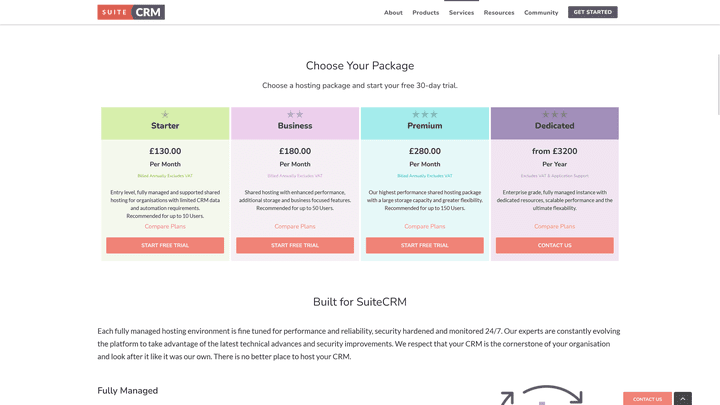 Wenn du eine Cloudlösung benötigst, kannst du aus 4 verschiedenen Tarifen und Supportpaketen wählen.