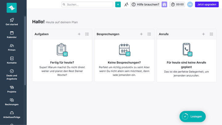 Die Oberfläche von Teamleader Focus macht einen sehr aufgeräumten Eindruck