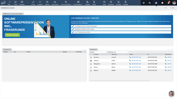 Die Oberfläche von TecArt erinnert an ähnlich leistungsstarke CRMs wie etwa Salesforce
