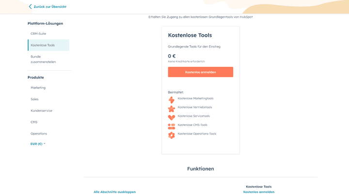 HubSpot enthält bereits in der kostenlosen Basisversion alle relevanten Features