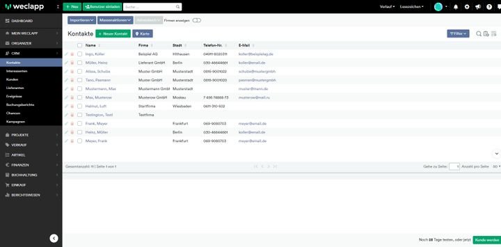 In weclapp organisieren Sie Ihre Kontakte, Interessenten und Kunden in der zentralen Kontaktdatenbank
