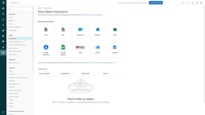 Neben Schnittstellen zu Salesforce und Zoho unterstützt Zendesk für den Datenimport auch CSV und XLS-Formate
