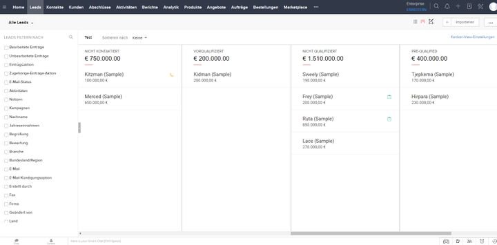 Mit nur einem Klick wechseln Sie in jeder Datenbank flexibel in die Kanban-Ansicht - und damit in Ihre Sales-Pipeline