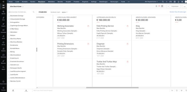 In der Datenbank “Abschlüsse” sammeln Sie alle Ihre aktuellen Verkaufschancen und Deals
