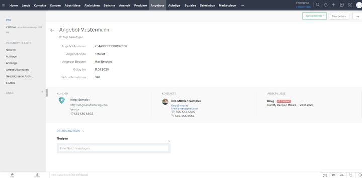 Legen Sie in Zoho CRM Angebote, Rechnungen, Bestellungen und mehr an