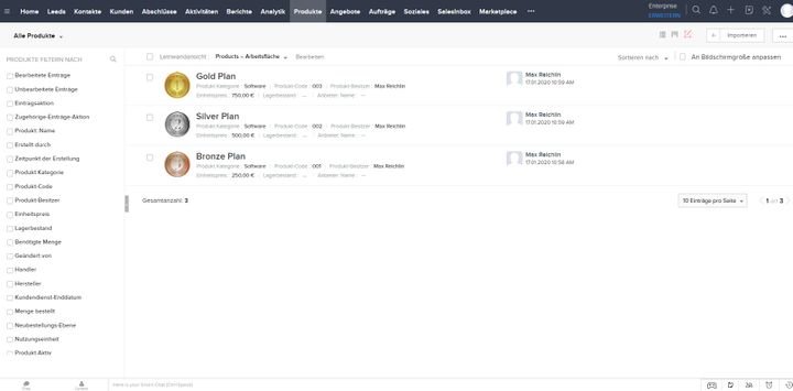 In der Produktliste hinterlegen Sie Ihre Produkte und Dienstleistungen, um einfacher Angebote zu erstellen und Leads zu bewerten