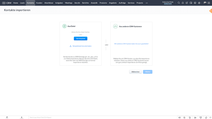 Der Massenimport von Kontakten oder Dateien funktioniert problemlos