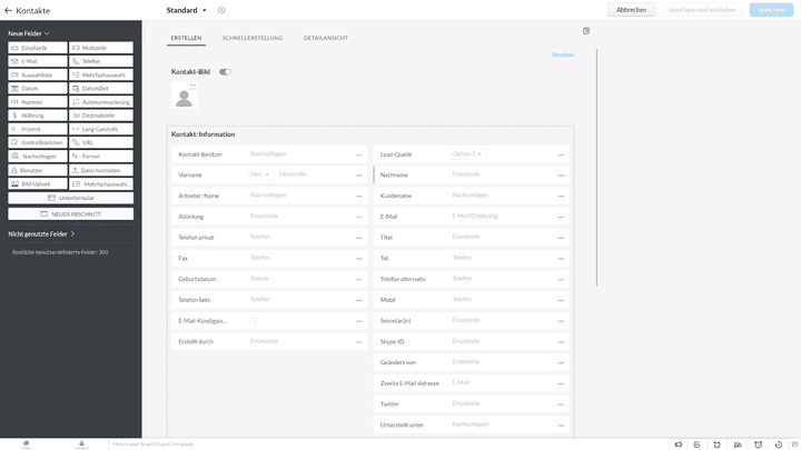 Um Kontaktkarten anzureichern, können Sie viele individuelle Felder bestimmen