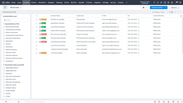 Kontakte erscheinen übersichtlich im Modul “Kontakte”. Aber auch eine Canvas-Ansicht ist verfügbar