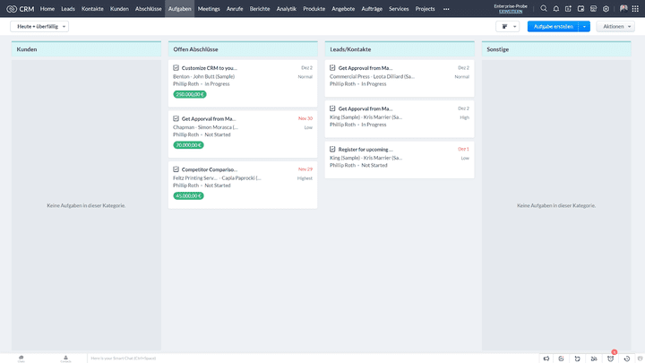 Anstehende Aufgaben erscheinen in einer übersichtlichen Ansicht