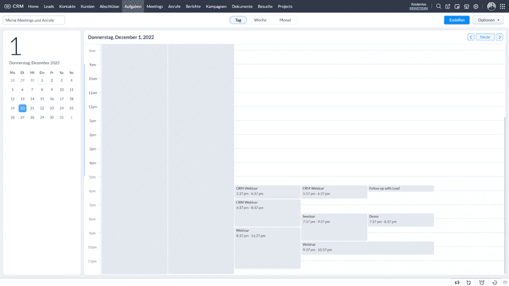 Mit dem konfigurierbaren Zoho-Kalender verfügen Sie über ein funktionelles Tool zur Arbeitsplanung