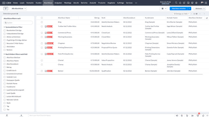 Alle Abschlüsse werden Ihnen nach Abschlussdatum sortiert aufgelistet. Aber auch andere Ansichten sind möglich.