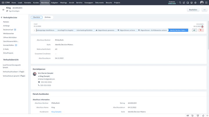 Zu jedem Deal sind die entsprechenden Aktivitäten und Zeitverläufe hinterlegt