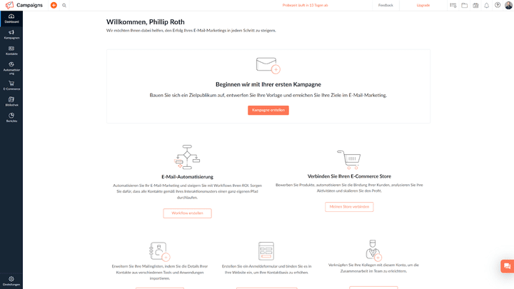 Eine Übersicht der Oberfläche von Zoho Campaigns