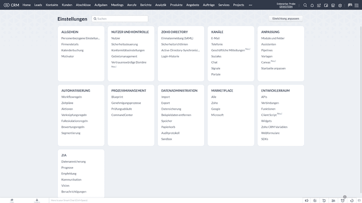 Eine Übersicht der klar strukturierten Oberfläche des Adminbereichs