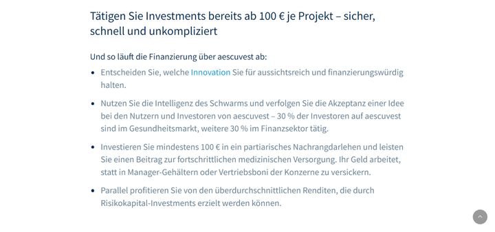 Die Investition auf aescuvest ist bereits ab 100 Euro möglich