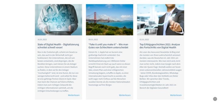 Aescuvest unterhält auch einen hauseigenen Blog