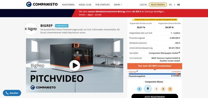 Die Projektübersicht auf Companisto glänzt mit Übersichtlichkeit und allen wichtigen Informationen für Investor:innen