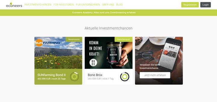 Auf Econeers investieren Sie ab schon 250 Euro in nachhaltige Produkte und Projekte
