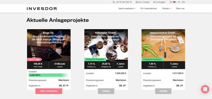 Parallel stehen auf der Plattform nur wenige Projekte zur Verfügung