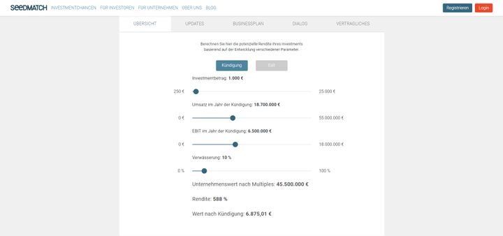 Durch den Renditerechner können Sie selbstständig ermitteln, welche Rendite auf Seedmatch auf Sie warten könnte