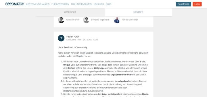 Die vorgestellten Startups auf Seedmatch geben sich sehr dialogoffen und kommunikativ