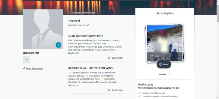 Dein Profil kannst du außer mit Bildern auch mit individuellen Nachrichten und Texten füllen