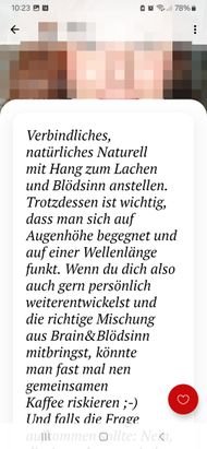 Die Profile auf Parship lassen sich mit viel Text und vielen persönlichen Angaben anreichern, sodass man schnell ein Gesprächsthema findet und direkt sieht, ob man mit jemandem zusammenpasst