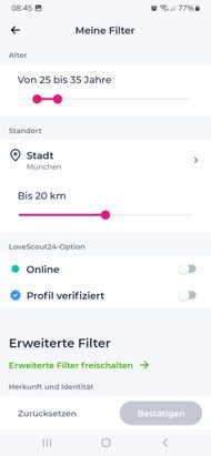Deine Suchfilter werden nur im Modus “Suche” mit einbezogen, was dir die App leider nicht verrät