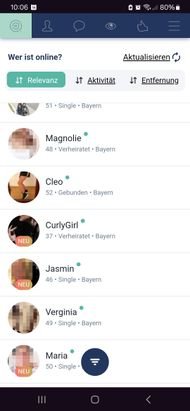 Alle diese User sind – laut C-Date-App – aktuell online und ich kann sie direkt anschreiben. Kein Match nötig.